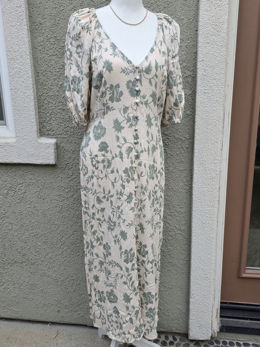 Lucky Brand Cream Dress with Sage Floral Print